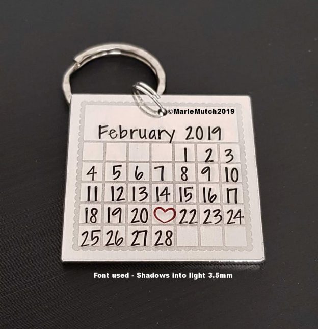 Calendar blank guilltone cut from 2mm Aluminium and laser marked